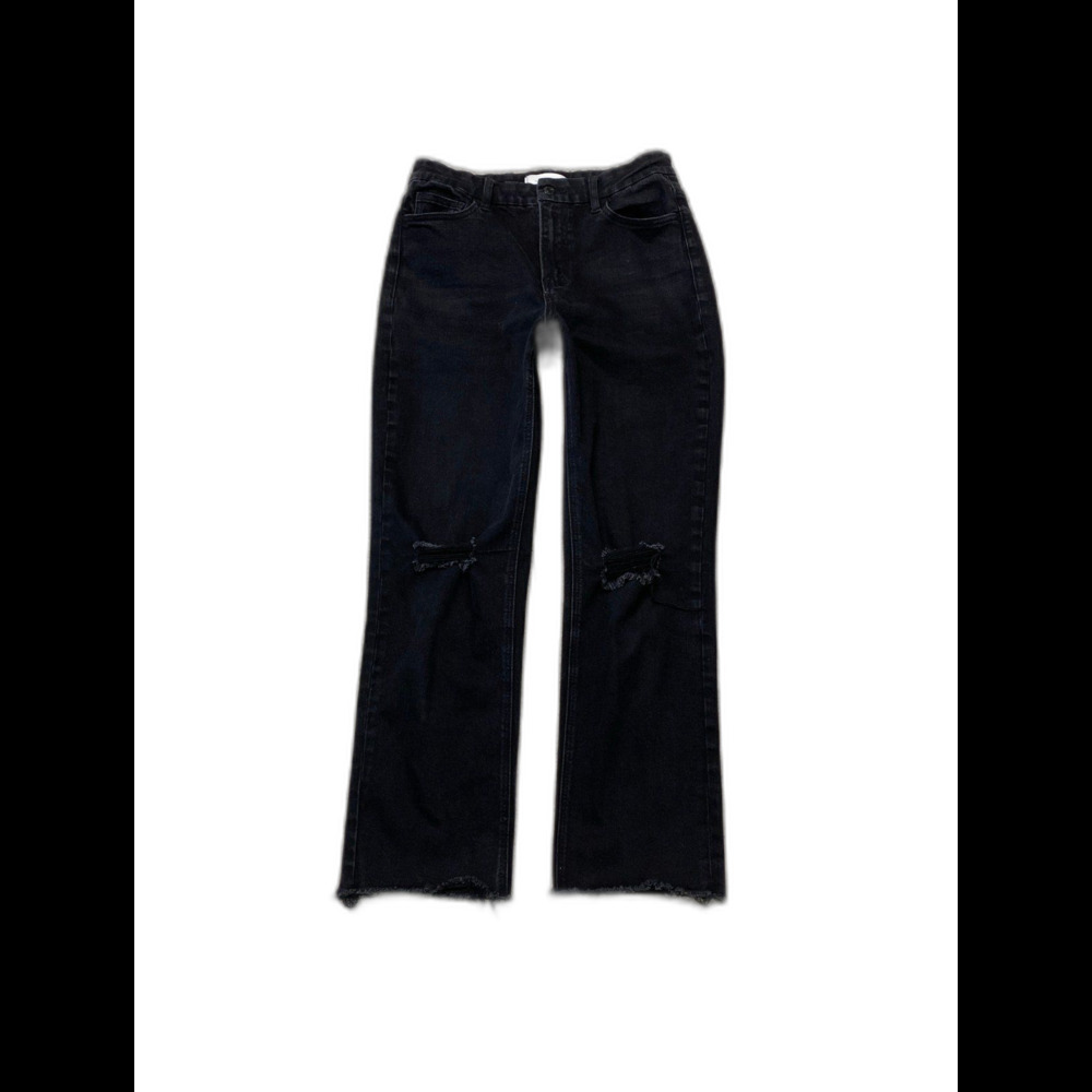 Vervet 90s High-Rise Crop Straight Leg Distressed Black Raw Hem Jeans Size 30